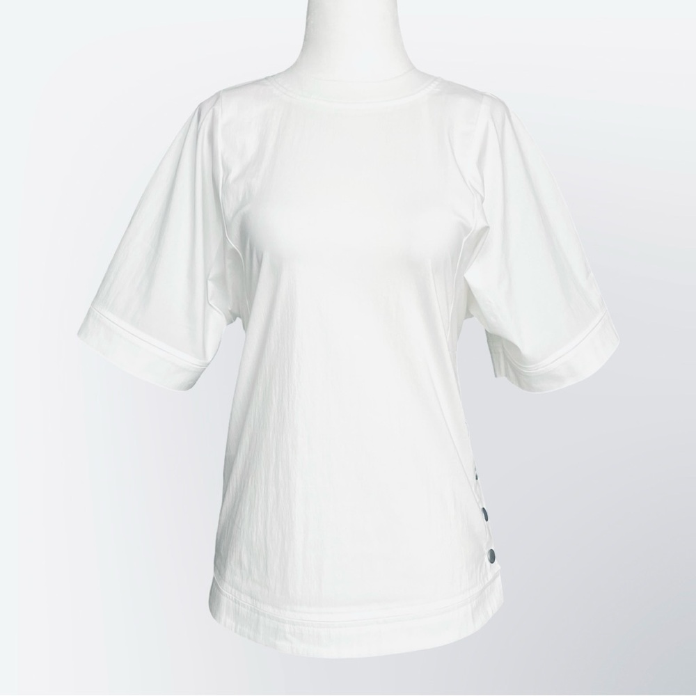 Modern Citizen “Chiyo” Side Button Short Sleeve Zip-Back Blouse Top White XS EUC - Picture 2 of 16